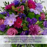 Felicitatie, paars boeket