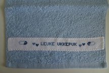 Blauwe slab met 'Leuke ukkepuk'