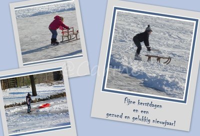 Kinderen op het ijs (Ansichtkaart, groot)